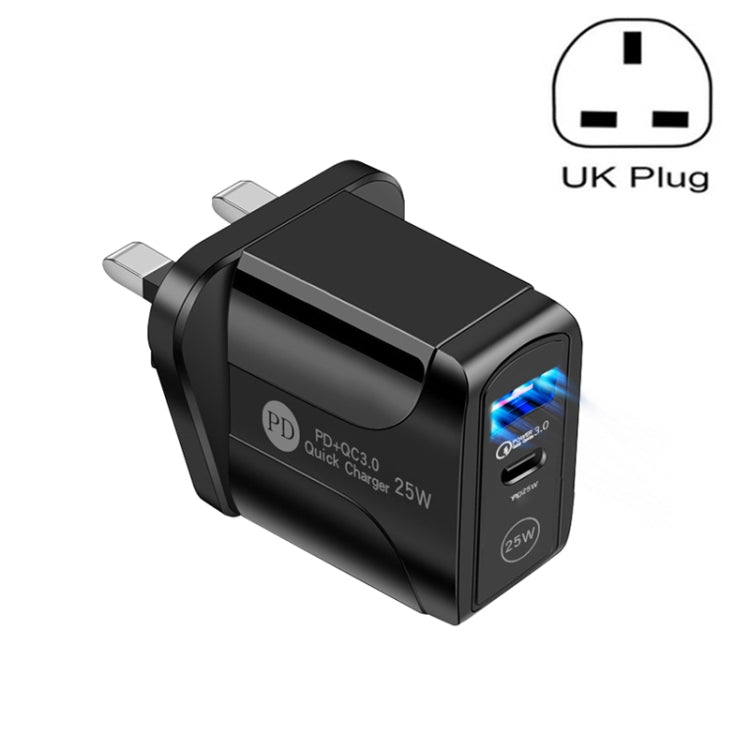 PD25W USB-C / Type-C + QC3.0 USB Dual Ports Fast Charger, UK Plug, UK Plug