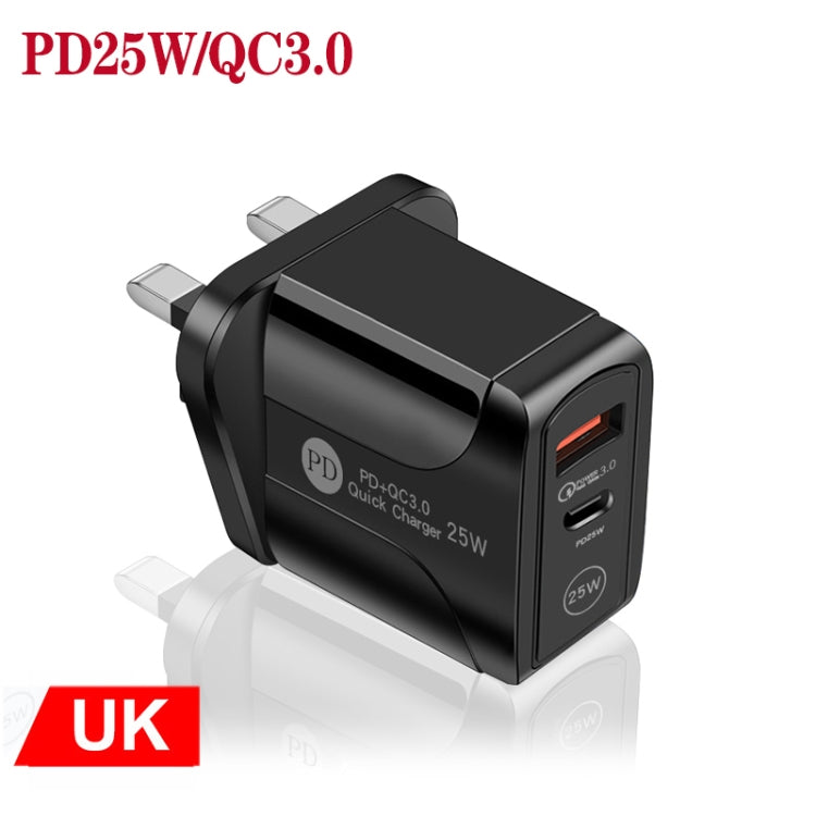 PD25W USB-C / Type-C + QC3.0 USB Dual Ports Fast Charger, UK Plug, UK Plug