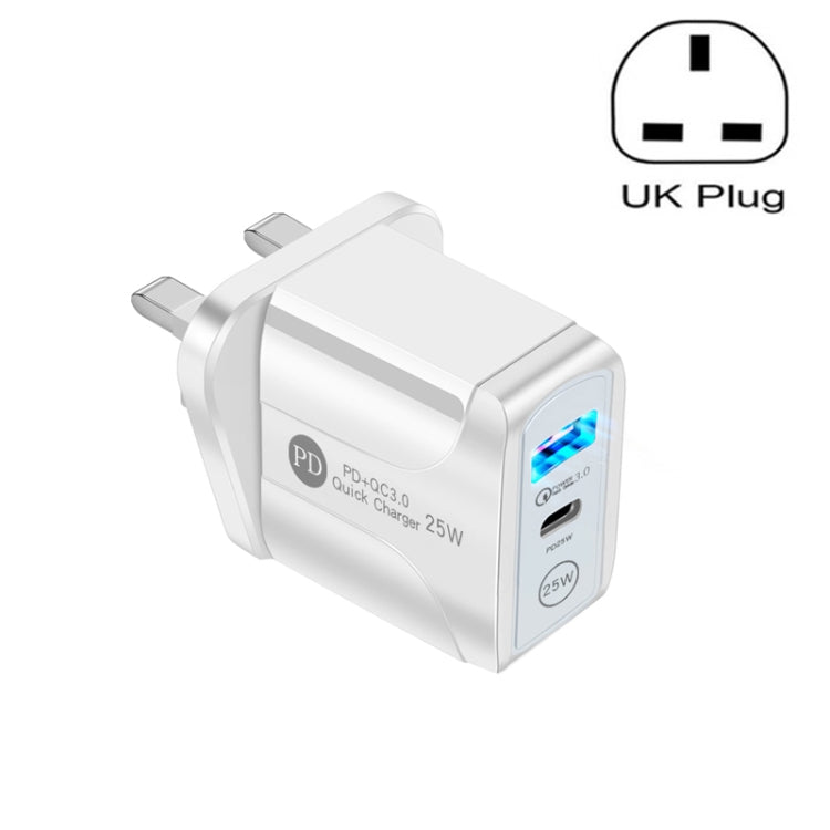 PD25W USB-C / Type-C + QC3.0 USB Dual Ports Fast Charger, UK Plug, UK Plug