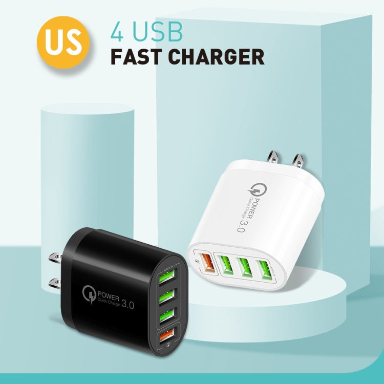 QC-04 QC3.0 + 3 x USB2.0 Multi-ports Charger with 3A USB to 8 Pin Data Cable,US Plug, US Plug + 8 Pin Cable