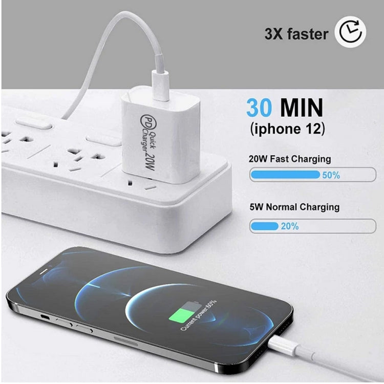 Chargeur de voyage AU-20W PD USB-C / Type-C avec câble de données USB-C vers 8 broches, prise AU, prise AU + câble PD 8 broches 1 m, prise AU + câble PD 8 broches 2 m