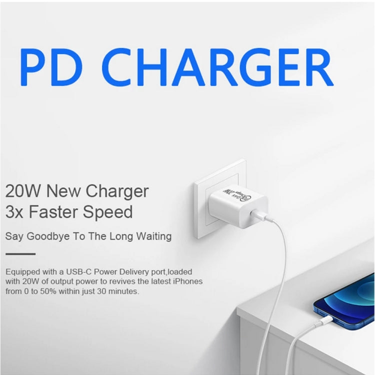 Chargeur de voyage AU-20W PD USB-C / Type-C avec câble de données USB-C vers 8 broches, prise AU, prise AU + câble PD 8 broches 1 m, prise AU + câble PD 8 broches 2 m