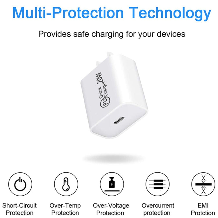 Chargeur de voyage AU-20W PD USB-C / Type-C avec câble de données USB-C vers 8 broches, prise AU, prise AU + câble PD 8 broches 1 m, prise AU + câble PD 8 broches 2 m