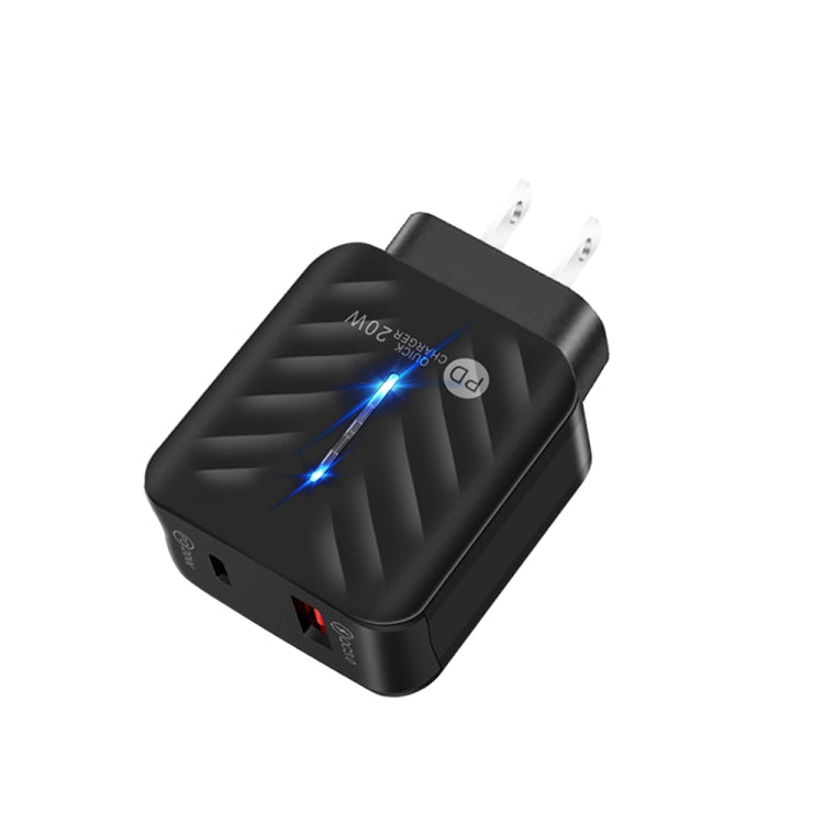 PD03 20W Type-C + QC3. 0 USB Charger with Indicator Light, US Plug, US Plug, US Plug + USB to Type-C Cable