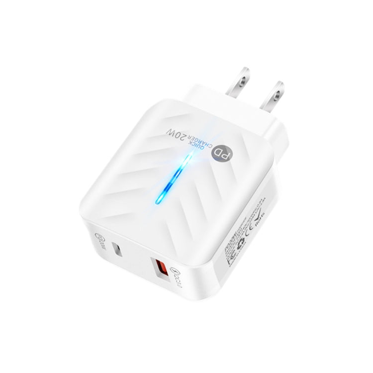 PD03 20W Type-C + QC3. 0 USB Charger with Indicator Light, US Plug, US Plug, US Plug + USB to Type-C Cable