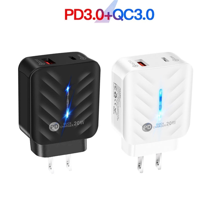 PD03 20W PD3.0 + QC3.0 USB Charger with USB to 8 Pin Data Cable, US Plug, US Plug + USB to 8 Pin Cable