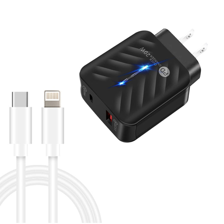 PD03 20W PD3.0 + QC3.0 USB Charger with Type-C to 8 Pin Data Cable, US Plug, US Plug + Type-C to 8 Pin Cable
