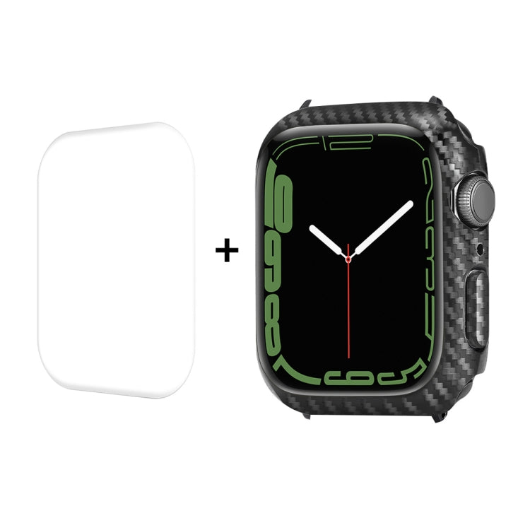 ENKAY Carbon Fiber PC Case + Full Coverage PET Screen Protector, For Apple Watch Series 8 / 7 41mm, For Apple Watch Series 8 / 7 45mm