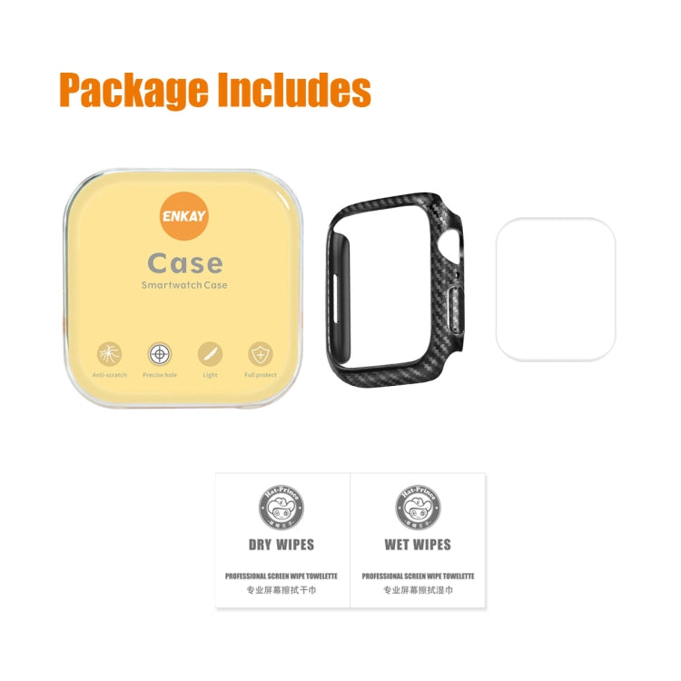 ENKAY Carbon Fiber PC Case + Full Coverage PET Screen Protector, For Apple Watch Series 8 / 7 41mm, For Apple Watch Series 8 / 7 45mm
