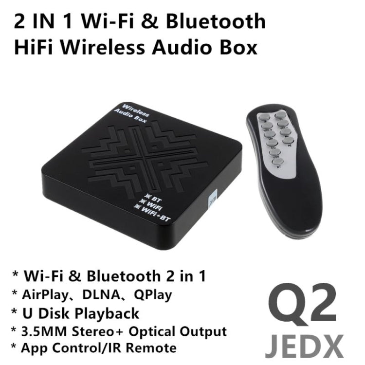 JEDX Q2 WiFi & Bluetooth 2 in 1 Digital Audio Adapter Smart Hi-Fi Audio Box, Q2