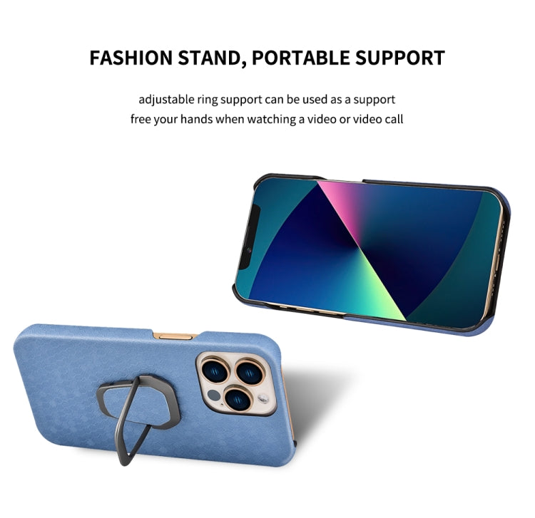 Ring Holder Honeycomb PU Phone Case For iPhone 13, For iPhone 13