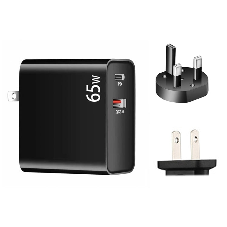 PD-65W USB-C / Type-C + QC3. 0 USB Laptop Charging Adapter + 2m USB-C / Type-C to USB-C / Type-C Data Cable Set, UK Plug / US Plug, USB-C / Type-C Cable, UK Plug / US Plug