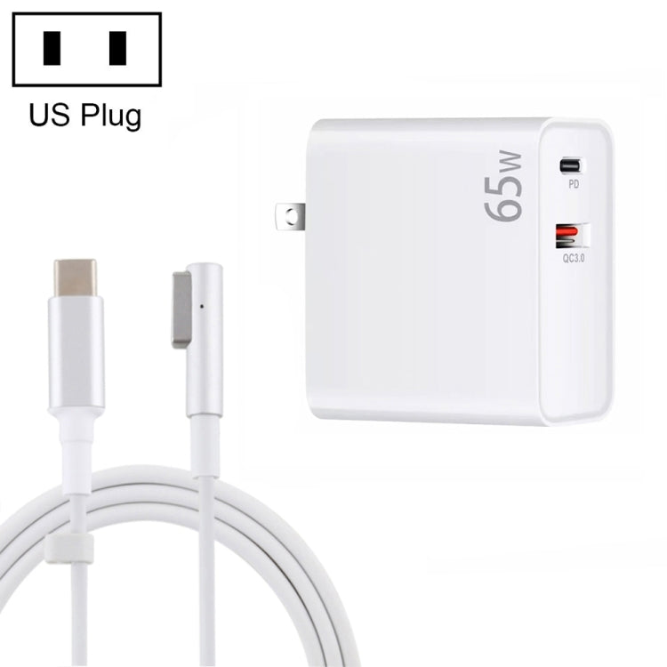PD-65W USB-C / Type-C + QC3. 0 USB Laptop Charging Adapter + 1.8m USB-C / Type-C to MagSafe 1 / L Head Data Cable, US Plug, MagSafe 1 / L Cable, US Plug