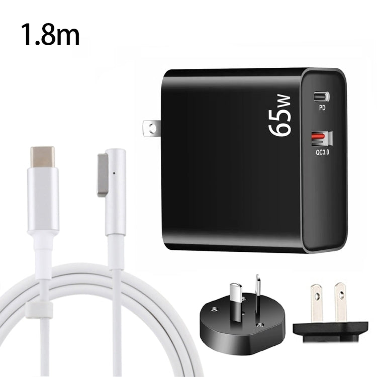 PD-65W USB-C / Type-C + QC3. 0 USB Laptop Charging Adapter + 1.8m USB-C / Type-C to MagSafe 1 / L Head Data Cable, AU Plug / US Plug, MagSafe 1 / L Cable, AU Plug / US Plug