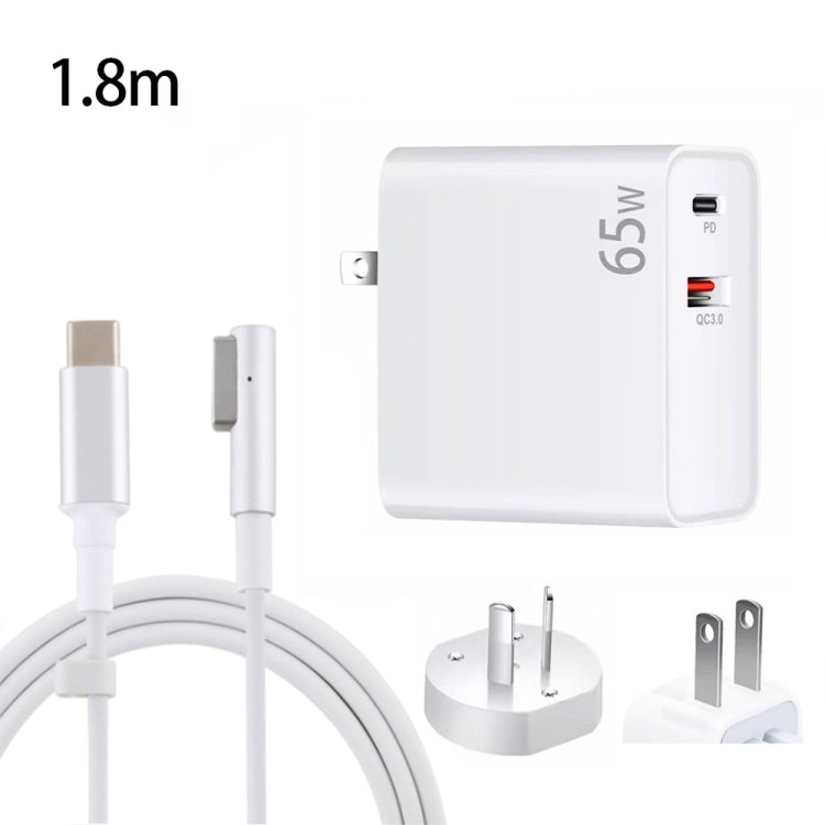 PD-65W USB-C / Type-C + QC3. 0 USB Laptop Charging Adapter + 1.8m USB-C / Type-C to MagSafe 1 / L Head Data Cable, AU Plug / US Plug, MagSafe 1 / L Cable, AU Plug / US Plug