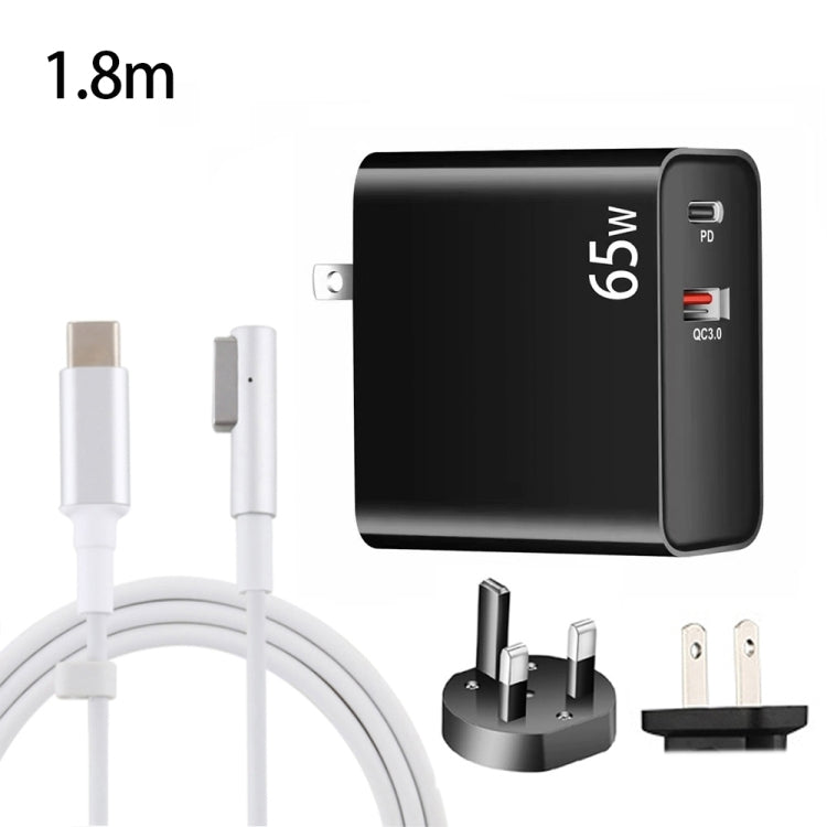 PD-65W USB-C / Type-C + QC3. 0 USB Laptop Charging Adapter + 1.8m USB-C / Type-C to MagSafe 1 / L Head Data Cable, UK Plug / US Plug, MagSafe 1 / L Cable, UK Plug / US Plug