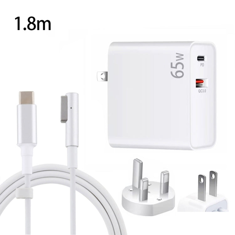 PD-65W USB-C / Type-C + QC3. 0 USB Laptop Charging Adapter + 1.8m USB-C / Type-C to MagSafe 1 / L Head Data Cable, UK Plug / US Plug, MagSafe 1 / L Cable, UK Plug / US Plug
