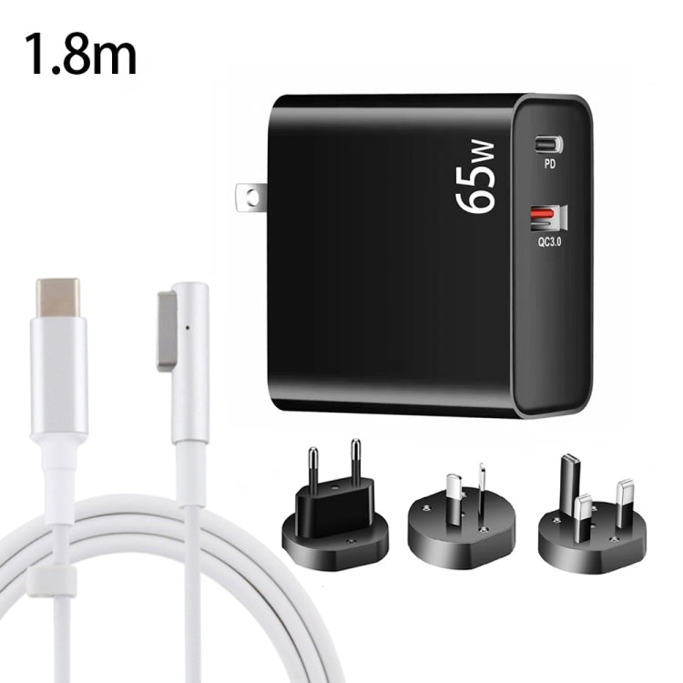 PD-65W USB-C / Type-C + QC3. 0 USB Laptop Charging Adapter + 1.8m USB-C / Type-C to MagSafe 1 / L Head Data Cable,  AU Plug / EU Plug / US Plug / UK Plug, MagSafe 1 / L Cable, AU Plug / EU Plug / US Plug / UK Plug