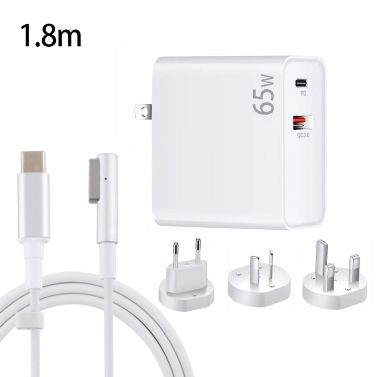 PD-65W USB-C / Type-C + QC3. 0 USB Laptop Charging Adapter + 1.8m USB-C / Type-C to MagSafe 1 / L Head Data Cable,  AU Plug / EU Plug / US Plug / UK Plug, MagSafe 1 / L Cable, AU Plug / EU Plug / US Plug / UK Plug