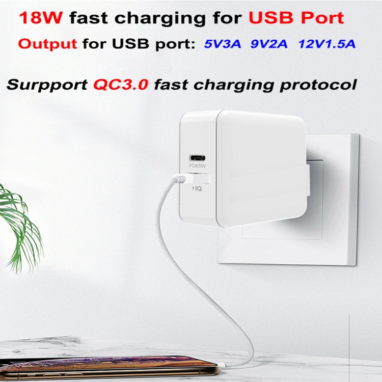 PD-65W USB-C / Type-C + QC3. 0 USB Laptop Charging Adapter + 1.8m USB-C / Type-C to MagSafe 1 / L Head Data Cable,  AU Plug / EU Plug / US Plug / UK Plug, MagSafe 1 / L Cable, AU Plug / EU Plug / US Plug / UK Plug