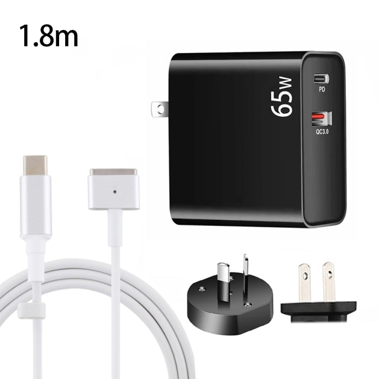 PD-65W USB-C / Type-C + QC3. 0 USB Laptop Charging Adapter + 1.8m USB-C / Type-C to MagSafe 2 / T Head Data Cable, AU Plug / US Plug, MagSafe 2 / T Cable, AU Plug / US Plug
