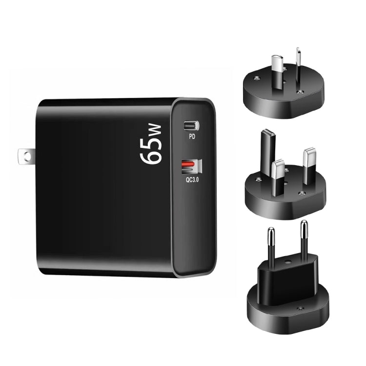 PD-65W USB-C / Type-C + QC3. 0 USB Laptop Charging Adapter + 1.8m USB-C / Type-C to MagSafe 2 / T Head Data Cable,  EU Plug / AU Plug / UK Plug / US Plug, MagSafe 2 / T Cable, EU Plug / AU Plug / UK Plug / US Plug