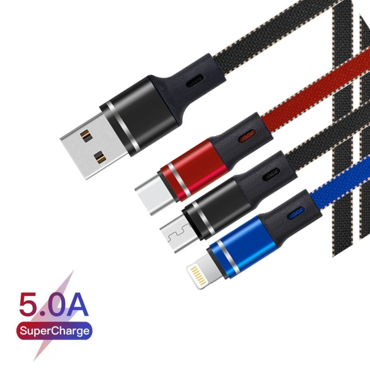 XJ-76 40W 5A 3 in 1 USB to 8 Pin + Type-C + Micro USB Super Flash Charging Cable, Length: 1.18m, XJ-76 40W
