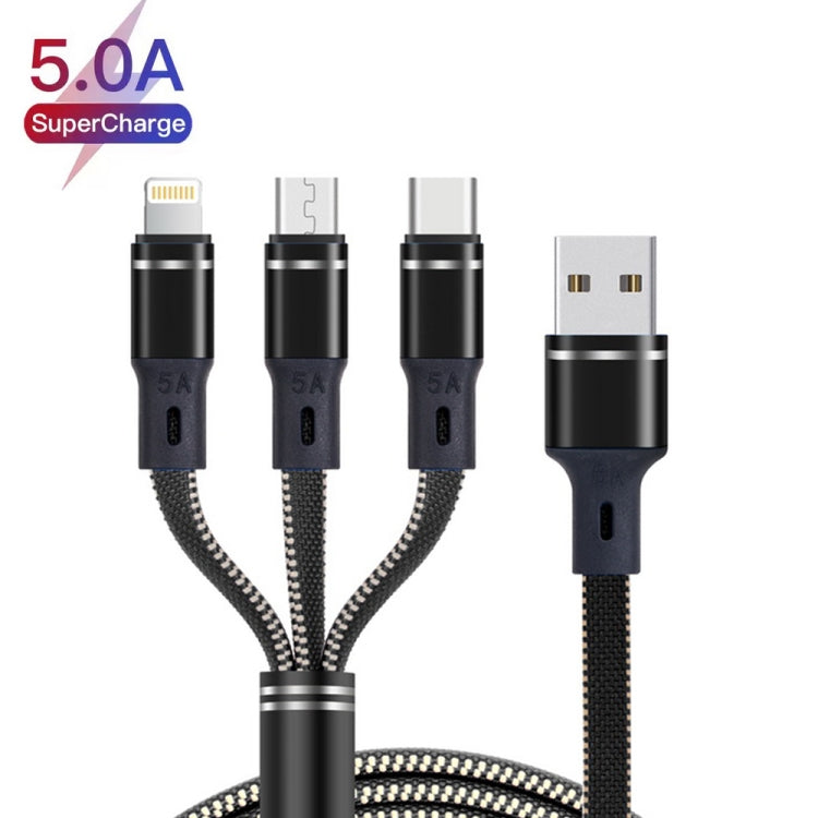 XJ-76 40W 5A 3 in 1 USB to 8 Pin + Type-C + Micro USB Super Flash Charging Cable, Length: 1.18m, XJ-76 40W