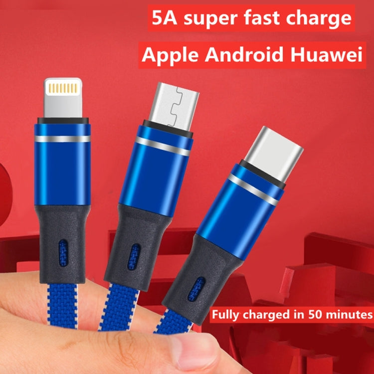 XJ-76 40W 5A 3 in 1 USB to 8 Pin + Type-C + Micro USB Super Flash Charging Cable, Length: 1.18m, XJ-76 40W