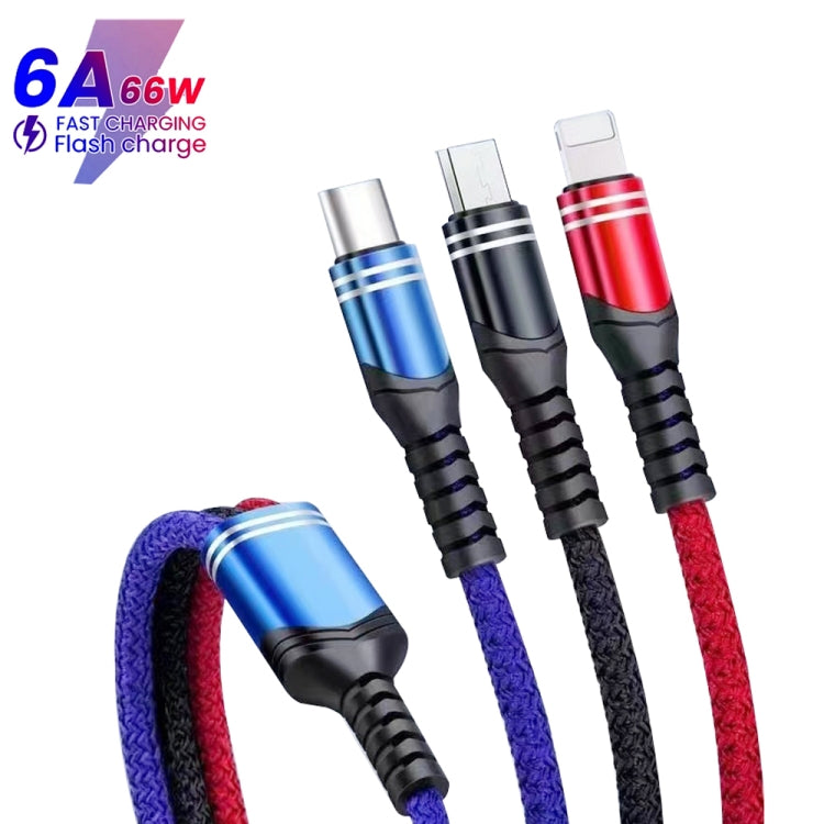 XJ-78 66W 6A 3 in 1 USB to 8 Pin + Type-C + Micro USB Super Flash Charging Cable, Length: 1.2m, XJ-78 66W