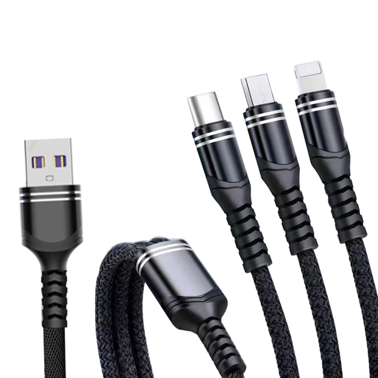 XJ-78 66W 6A 3 in 1 USB to 8 Pin + Type-C + Micro USB Super Flash Charging Cable, Length: 1.2m, XJ-78 66W