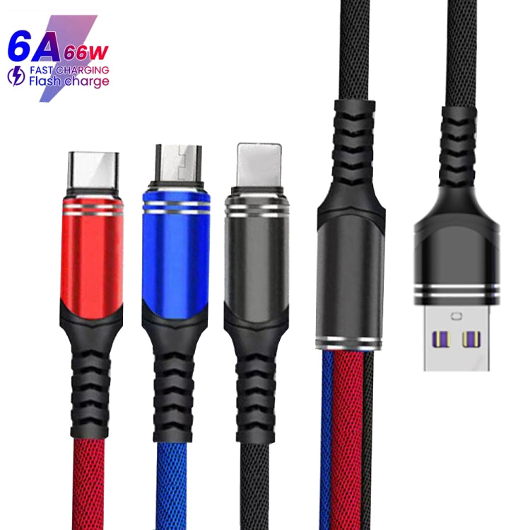 XJ-78 66W 6A 3 in 1 USB to 8 Pin + Type-C + Micro USB Super Flash Charging Cable, Length: 1.2m, XJ-78 66W