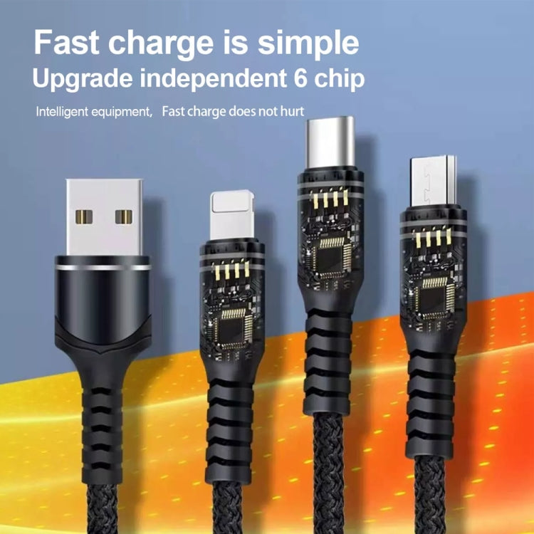 XJ-78 66W 6A 3 in 1 USB to 8 Pin + Type-C + Micro USB Super Flash Charging Cable, Length: 1.2m, XJ-78 66W