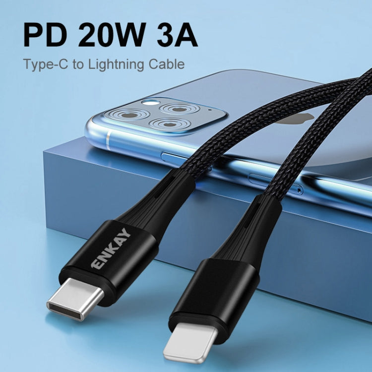 ENKAY PD 20W 3A USB-C / Type-C to 8 Pin Fast Charging Nylon Braided Data Cable, 1m
