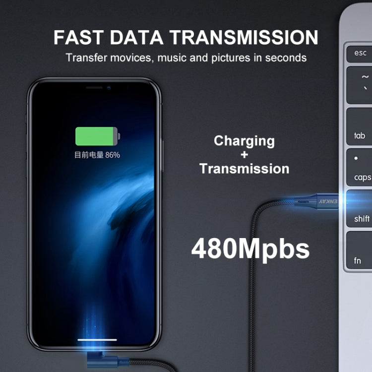 ENKAY PD 20W 3A USB-C / Type-C to 8 Pin Elbow Fast Charging Nylon Braided Data Cable, 1m, 2m