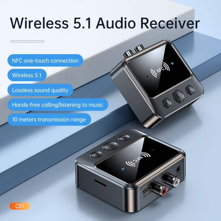 C51 Car Bluetooth 5.1 Audio Receiver Support NFC / Calls / TF Card / MP3 Playback
