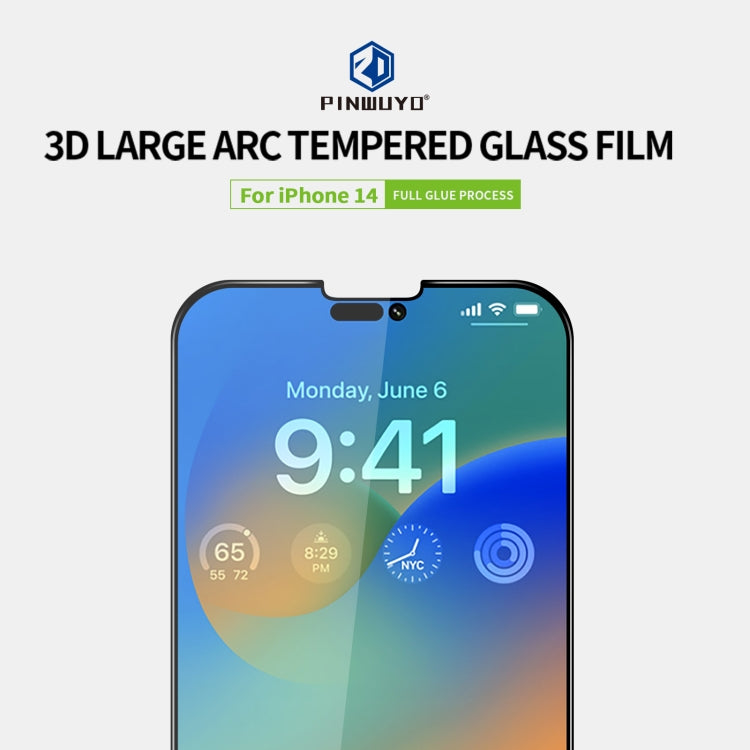 PINWUYO 9H 3D Curved Full Explosion-proof Tempered Glass Film, For iPhone 14, For iPhone 14 Plus, For iPhone 14 Pro, For iPhone 14 Pro Max