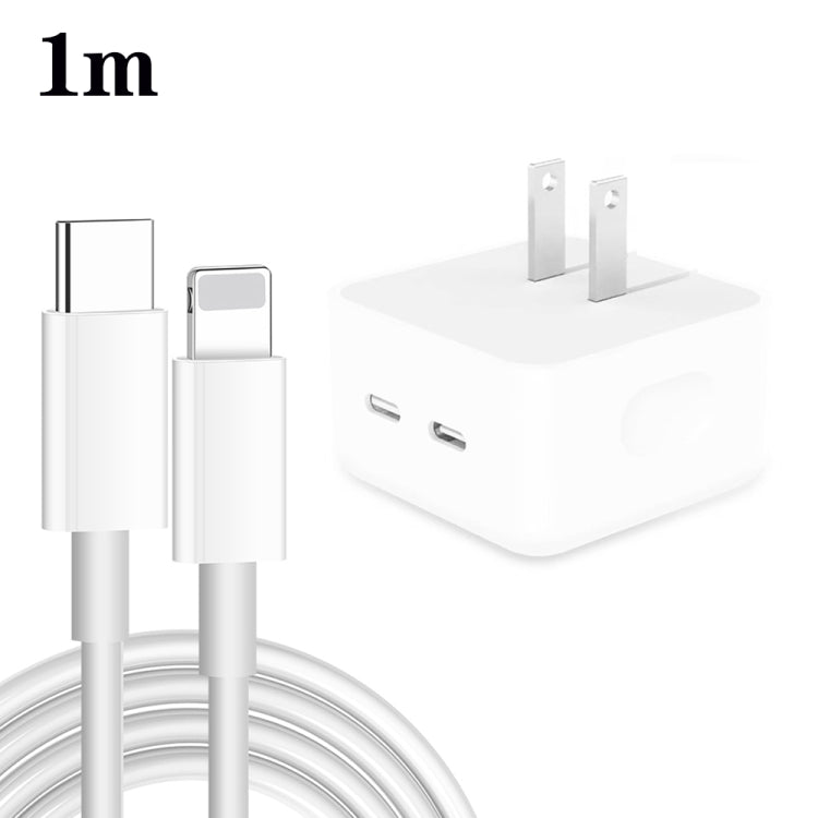 PD 35W Dual USB-C / Type-C Ports Charger with Type-C to 8 Pin Data Cable, US Plug, US Plug + 1m 8 Pin Cable, US Plug + 1.5m 8 Pin Cable, US Plug + 2m 8 Pin Cable