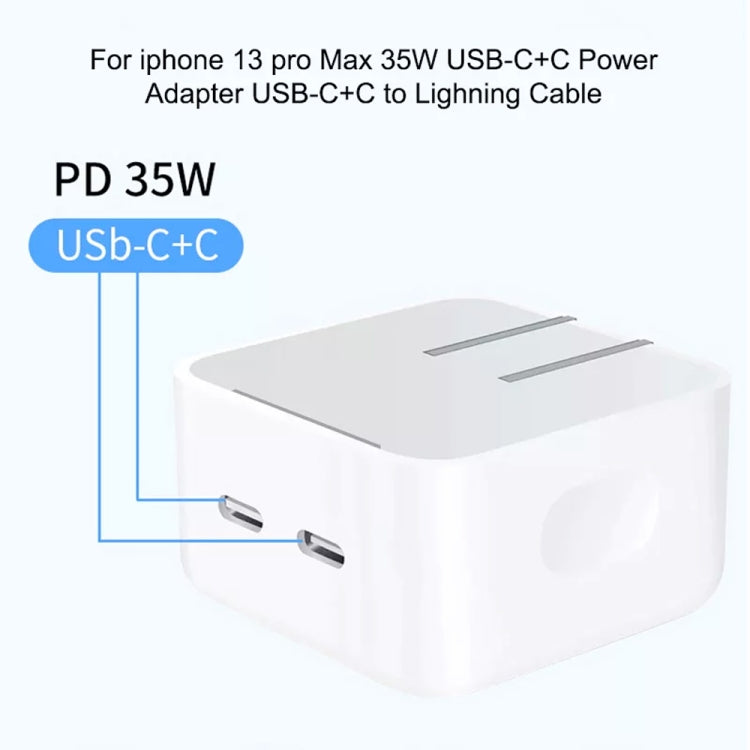 PD 35W Dual USB-C / Type-C Ports Charger with Type-C to 8 Pin Data Cable, US Plug, US Plug + 1m 8 Pin Cable, US Plug + 1.5m 8 Pin Cable, US Plug + 2m 8 Pin Cable