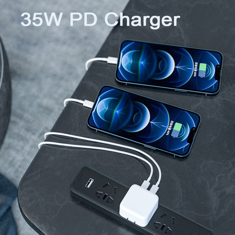 PD 35W Dual USB-C / Type-C Ports Charger with Type-C to 8 Pin Data Cable, US Plug, US Plug + 1m 8 Pin Cable, US Plug + 1.5m 8 Pin Cable, US Plug + 2m 8 Pin Cable