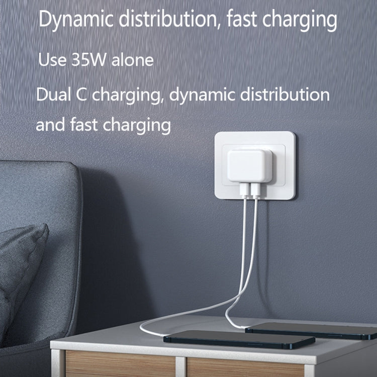 PD 35W Dual USB-C / Type-C Ports Charger with Type-C to 8 Pin Data Cable, US Plug, US Plug + 1m 8 Pin Cable, US Plug + 1.5m 8 Pin Cable, US Plug + 2m 8 Pin Cable