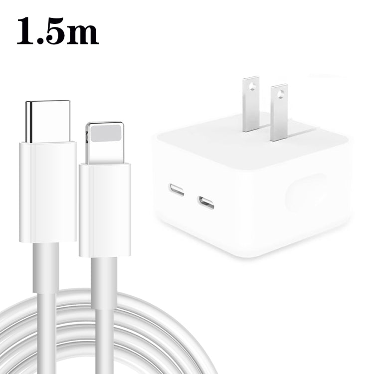 PD 35W Dual USB-C / Type-C Ports Charger with Type-C to 8 Pin Data Cable, US Plug, US Plug + 1m 8 Pin Cable, US Plug + 1.5m 8 Pin Cable, US Plug + 2m 8 Pin Cable