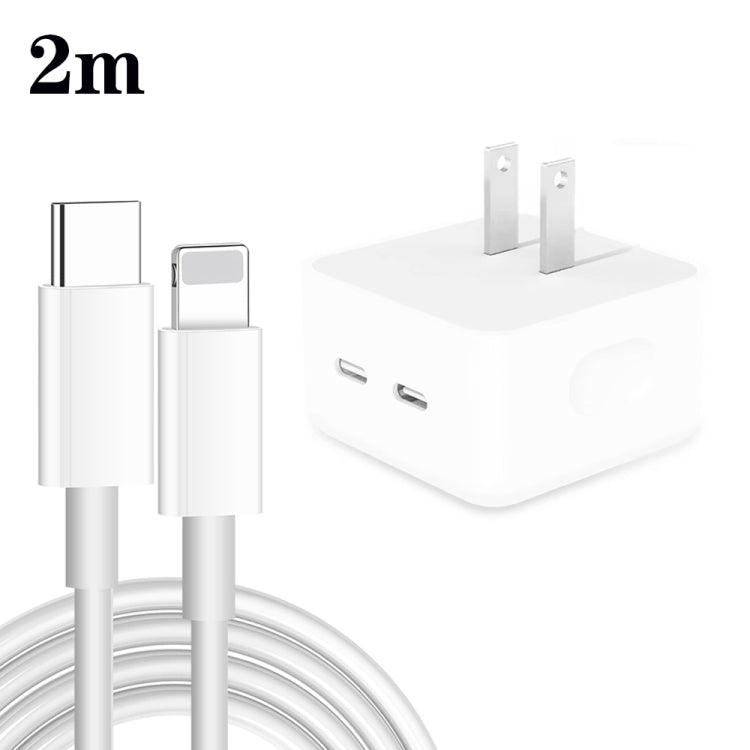 PD 35W Dual USB-C / Type-C Ports Charger with Type-C to 8 Pin Data Cable, US Plug, US Plug + 1m 8 Pin Cable, US Plug + 1.5m 8 Pin Cable, US Plug + 2m 8 Pin Cable
