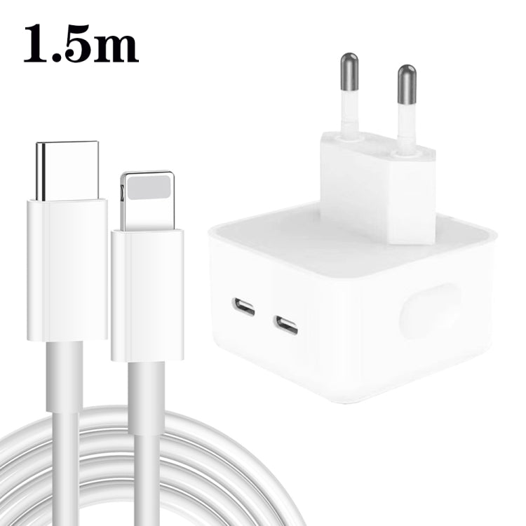 PD 35W Dual USB-C / Type-C Ports Charger with Type-C to 8 Pin Data Cable, EU Plug, EU Plug + 1.5m 8 Pin Cable, EU Plug + 2m 8 Pin Cable