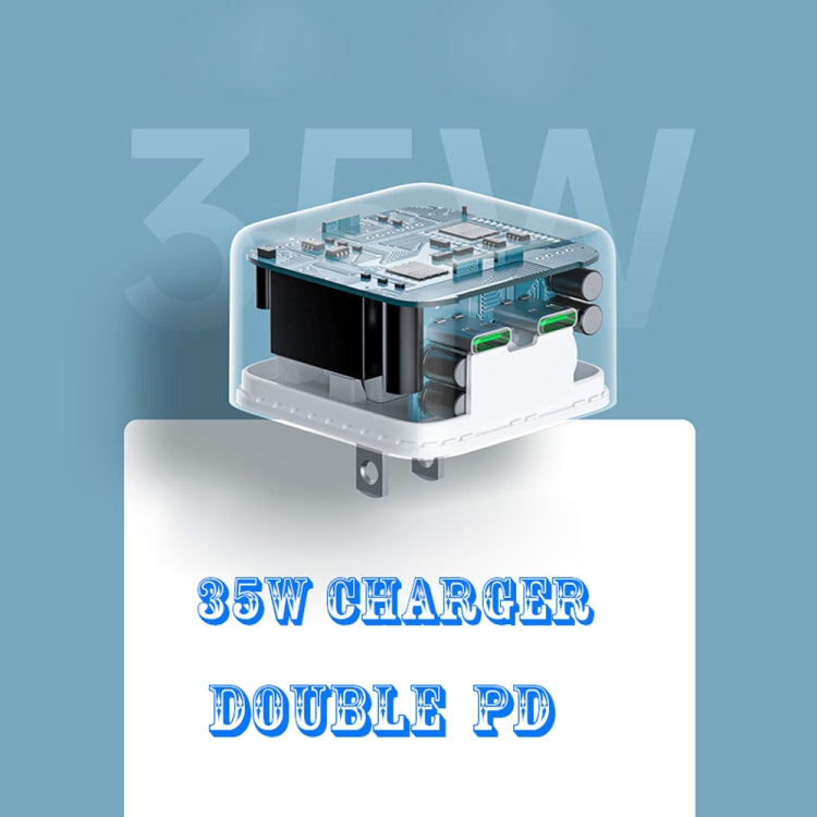 PD 35W Dual USB-C / Type-C Ports Charger with Type-C to 8 Pin Data Cable, EU Plug, EU Plug + 1.5m 8 Pin Cable, EU Plug + 2m 8 Pin Cable