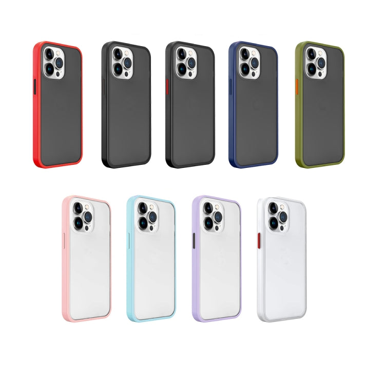 Frosted Skin Feel PC Contrast Color Button Phone Case, For iPhone 14, For iPhone 14 Plus