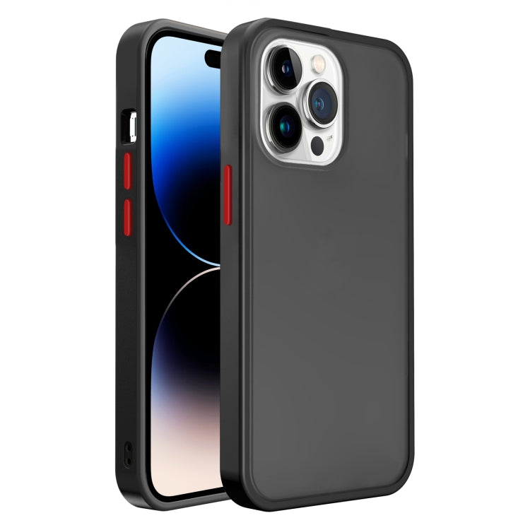 Frosted Skin Feel PC Contrast Color Button Phone Case, For iPhone 14 Pro, For iPhone 14 Pro Max