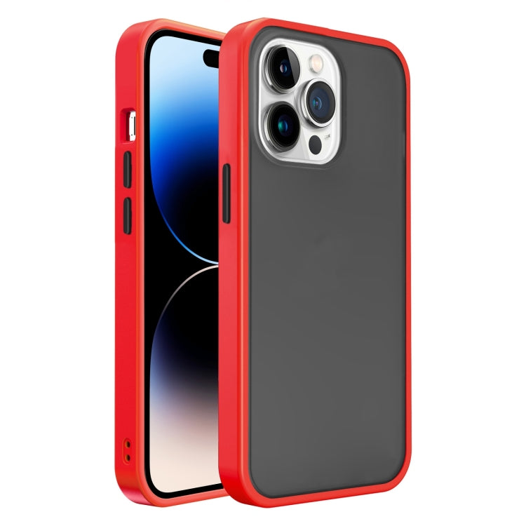 Frosted Skin Feel PC Contrast Color Button Phone Case, For iPhone 14 Pro, For iPhone 14 Pro Max