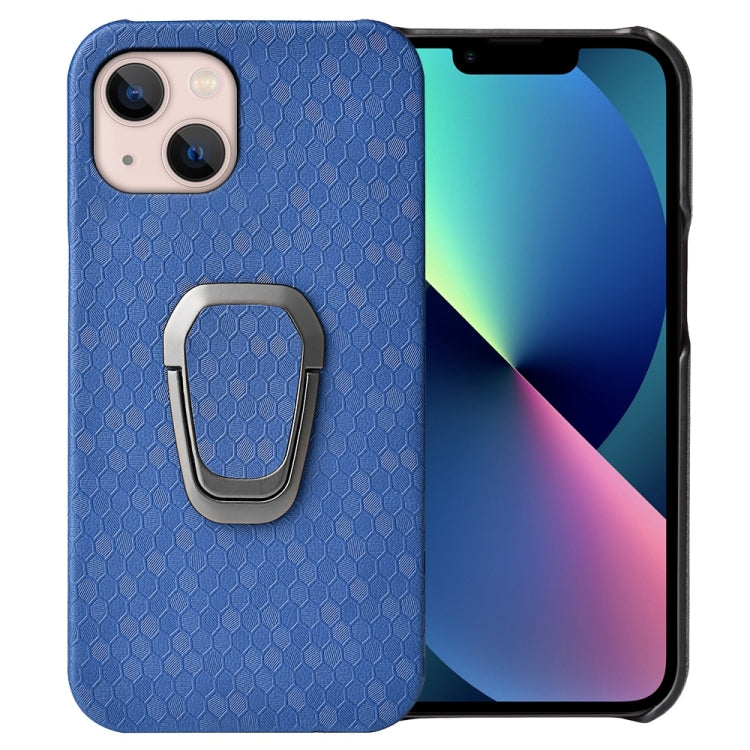 Ring Holder Honeycomb PU Phone Case For iPhone 14, For iPhone 14