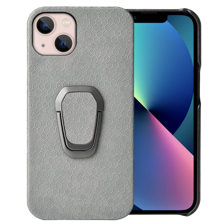 Ring Holder Honeycomb PU Phone Case For iPhone 14, For iPhone 14